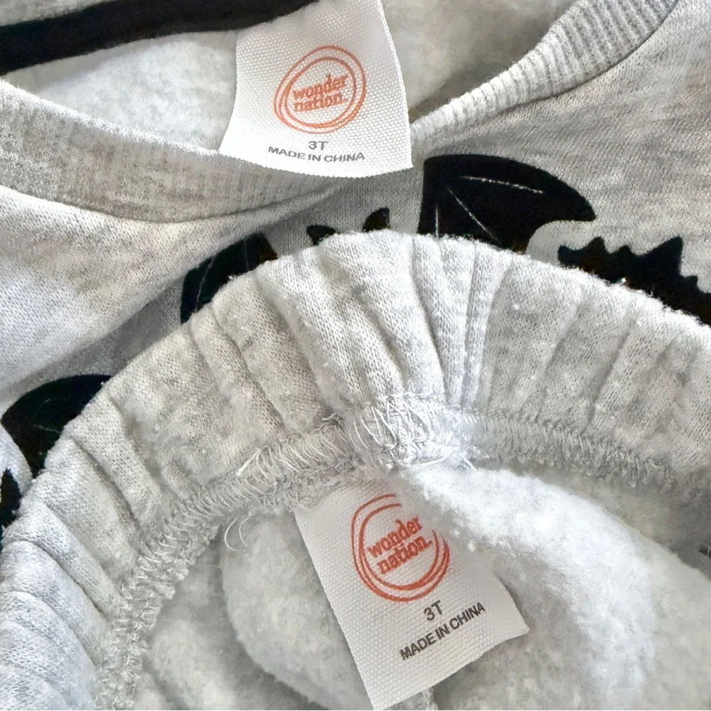 Wonder Nation Halloween Sweatshirt Sweatpants Set Gray Black Bats Size 3T